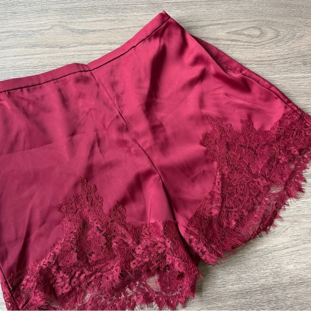 Burgundy Lace Trim Sleep Shorts